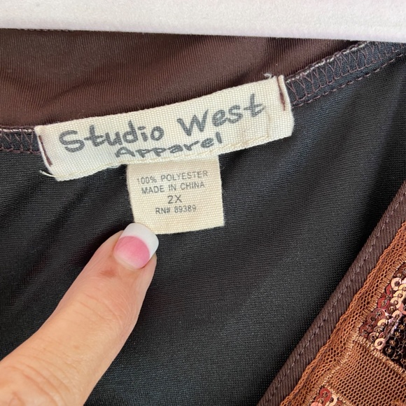 Plus size women's 2X dress brown blue yellow multi color sleeveless - Picture 4 of 5